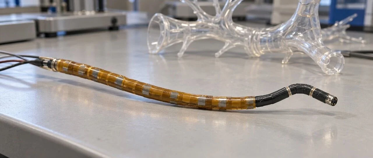 A 28 µm film gives a bronchoscope a sense of touch along its shaft