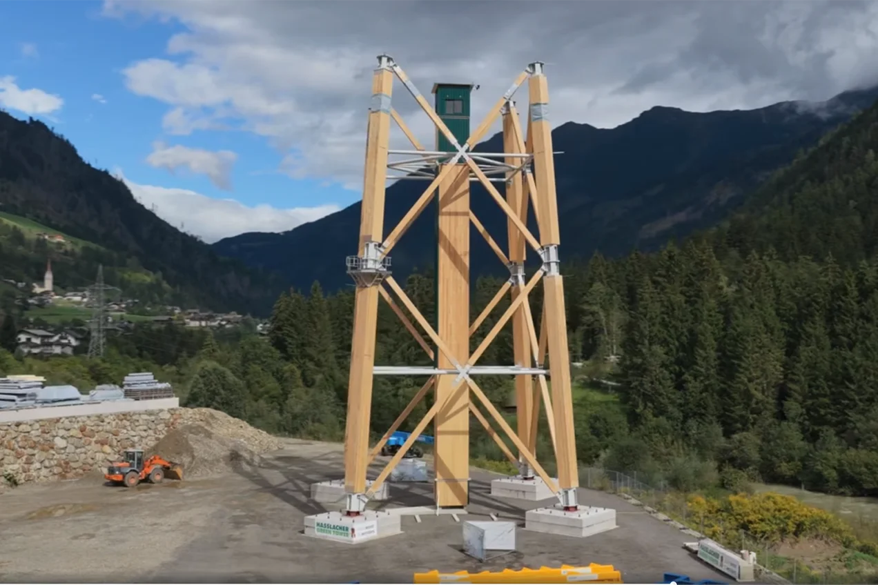 Pilot timber-hybrid wind turbine tower installed in Austria