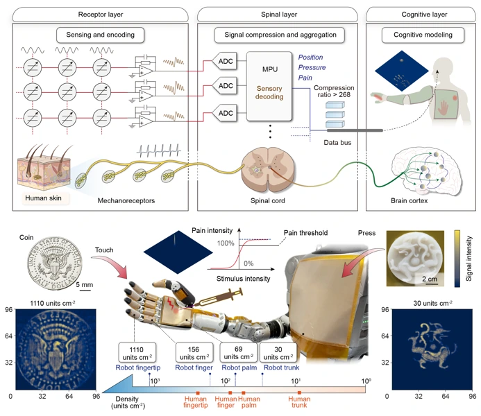 Robot skin reaches 1,110 sensors per cm² by giving each one a frequency